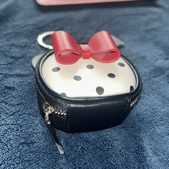 Kate Spade Black and White Polka Dot Coin Purse with Red Bow - Picture 3 of 7
